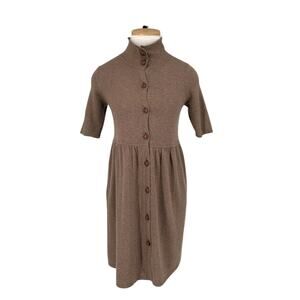 Cashmere Dress Button Front Light Brown S/M NWOT Soft Luxury Ballet Sleeve